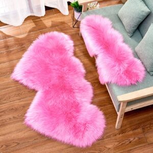 scceatti fluffy rugs for bedroom 28x14in machine washable living room rug carpet heart shaped geometric bedside rug rugs non slip faux wool imitation carpet mats shaggy home decor for living room