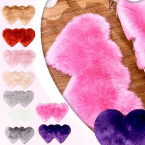 Scceatti Fluffy Rugs for Bedroom 28X14In Machine Washable Living Room Rug Carpet Heart Shaped Geometric Bedside Rug Rugs Non Slip Faux Wool Imitation Carpet Mats Shaggy Home Decor for Living Room