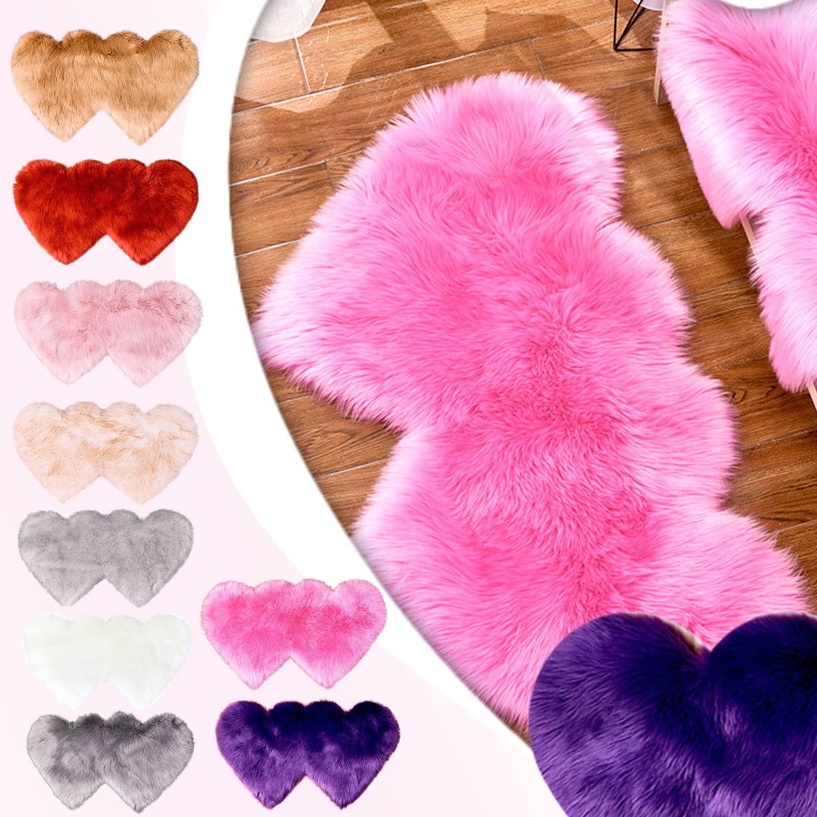 Scceatti Fluffy Rugs for Bedroom 28X14In Machine Washable Living Room Rug Carpet Heart Shaped Geometric Bedside Rug Rugs Non Slip Faux Wool Imitation Carpet Mats Shaggy Home Decor for Living Room