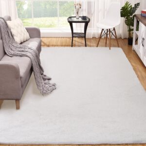 GAOMON 8x10 Area Rug for Living Room Fluffy Rugs Shaggy Carpet Shag Rug for Kids Room Plush Furry Rugs Decorative Comfy Fuzzy Accent Rug for Indoor Home Floor Carpet, White