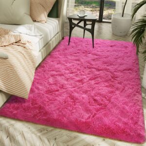 LOCHAS Ultra Soft Indoor Modern Area Rugs Fluffy Living Room Carpets for Children Bedroom Home Decor Nursery Rug 8x10 Feet, Hot Pink