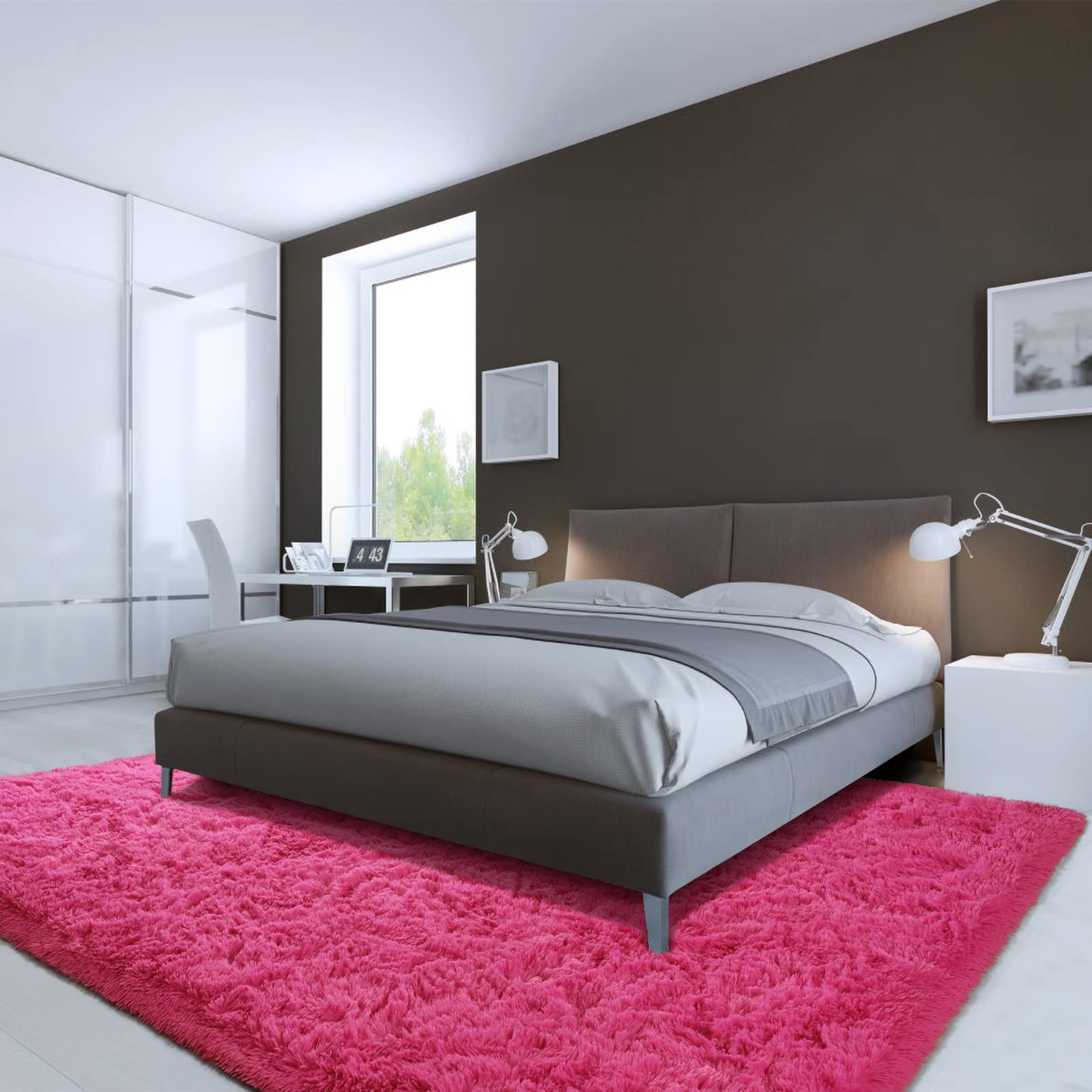 LOCHAS Ultra Soft Indoor Modern Area Rugs Fluffy Living Room Carpets for Children Bedroom Home Decor Nursery Rug 8x10 Feet, Hot Pink