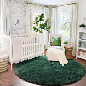 PAGISOFE Dark Green 4x4 Round Rug for Boys Bedroom,Soft Circle Fluffy Rugs for Kids Teen Room,Circular Plush Indoor Rug for Playroom,Emerald Green Rug,Shaggy Floor Rug for Classroom Reading Nook