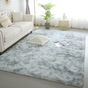 kichowua 6x9 area rugs for living room, machine washable shag soft shaggy fluffy rug, non-slip indoor floor carpet for bedroom, kids baby boys teen dorm home decor aesthetic, silver&grey