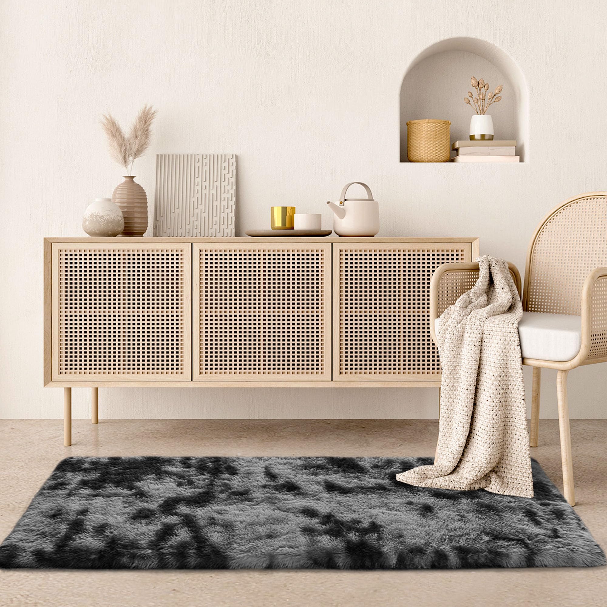 TENNOLA 2x6 Feet Black Rugs for Bedroom Fluffy Runner Area Rug for Living Room Gray Bedroom Rug Soft Fuzzy Shaggy Carpet for Kids Room Dorm Nursery with Non-Slip Bottom