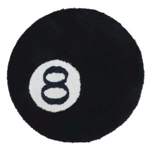 8 ball rug billboard pool eight ball carpet hypebeast rug cool round area rugs for bedroom bathroom living room aesthetic non-slip fluffy black rug alt room decor (24in)