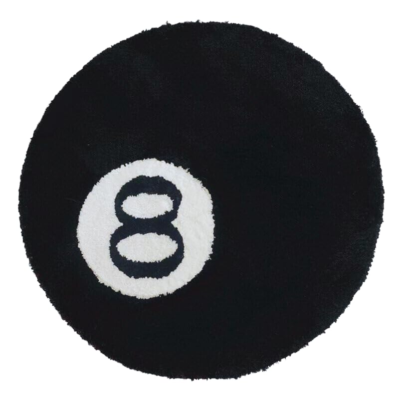 8 Ball Rug Billboard Pool Eight Ball Carpet Hypebeast Rug Cool Round Area Rugs for Bedroom Bathroom Living Room Aesthetic Non-Slip Fluffy Black Rug Alt Room Decor (24in)