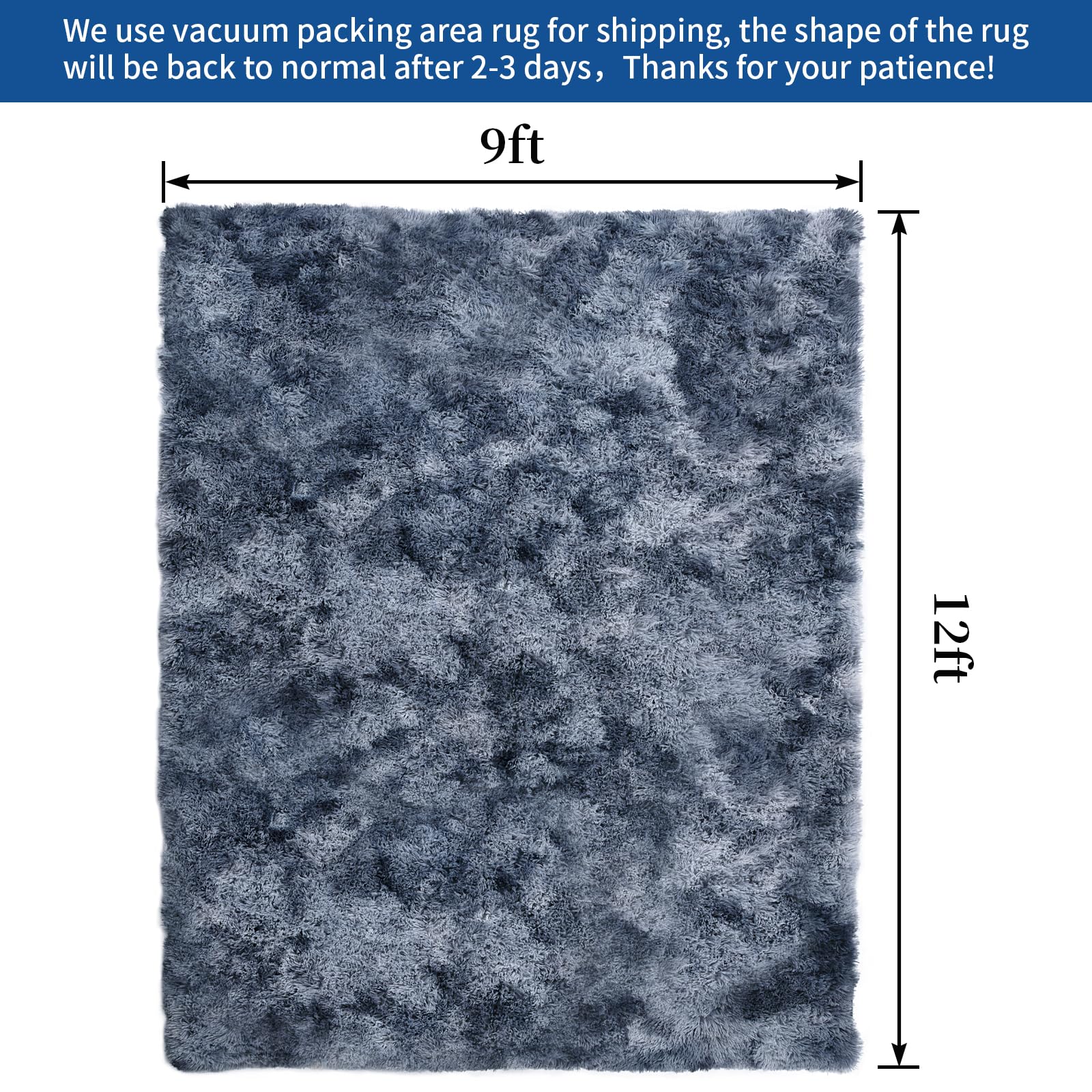 Modern Plush Area Rug 9x12, Ultra Soft Tie Dye Large Faux Fur Area Rug for Bedroom Living Room, Non-Skid Indoor Carpet for Kids Playroom Home Decor, Grey