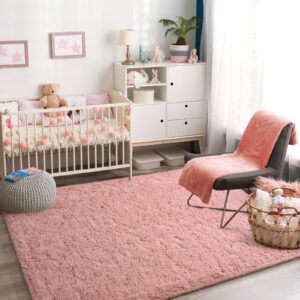 Jelymark Super Soft Shaggy Rug for Bedroom, 6x9 Feet Fluffy Carpet for Living Room, Fuzzy Indoor Plush Area Rug for Home Decor, Furry Floor Rugs for Dorm, Kids Nursery Rug for Girls, Blush Pink