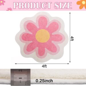 Tinideya Aesthetic Cute Flower Round Area Rug Non Slip Circle Soft Fluffy Flower Rug Indoor Floor Mat Carpet for Girls Bedroom Bathroom Living Room Sofa Nursery Decor(Pink, 4 ft)