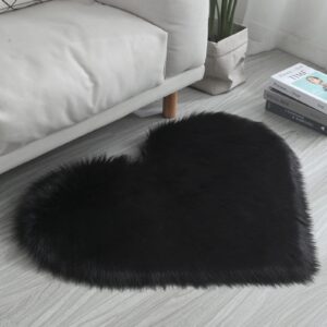 scceatti ultra soft fluffy rugs for bedroom 20x16in washable classroom rug rugs non slipsmall cute kitchen rug heart doormat for bedroom mat non slip kitchen rugs for bedroom living room,black