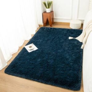 Andecor Shag Area Rug for Living Room, 8x10 Feet Navy Blue Soft Fluffy Indoor Plush Throw Rugs for Bedroom Girls Kids Room Nursery Dorm Home Decor Carpet