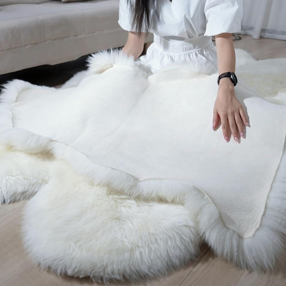 Soft Genuine Fluffy Sheepskin Rugs, Plush Wool Fur Area Irregular Rugs for Bedroom Living Room Decors Carpet Sofa Chair Cover Side of The Bed Couch Bench Pet Dog Pray Cushion Mat