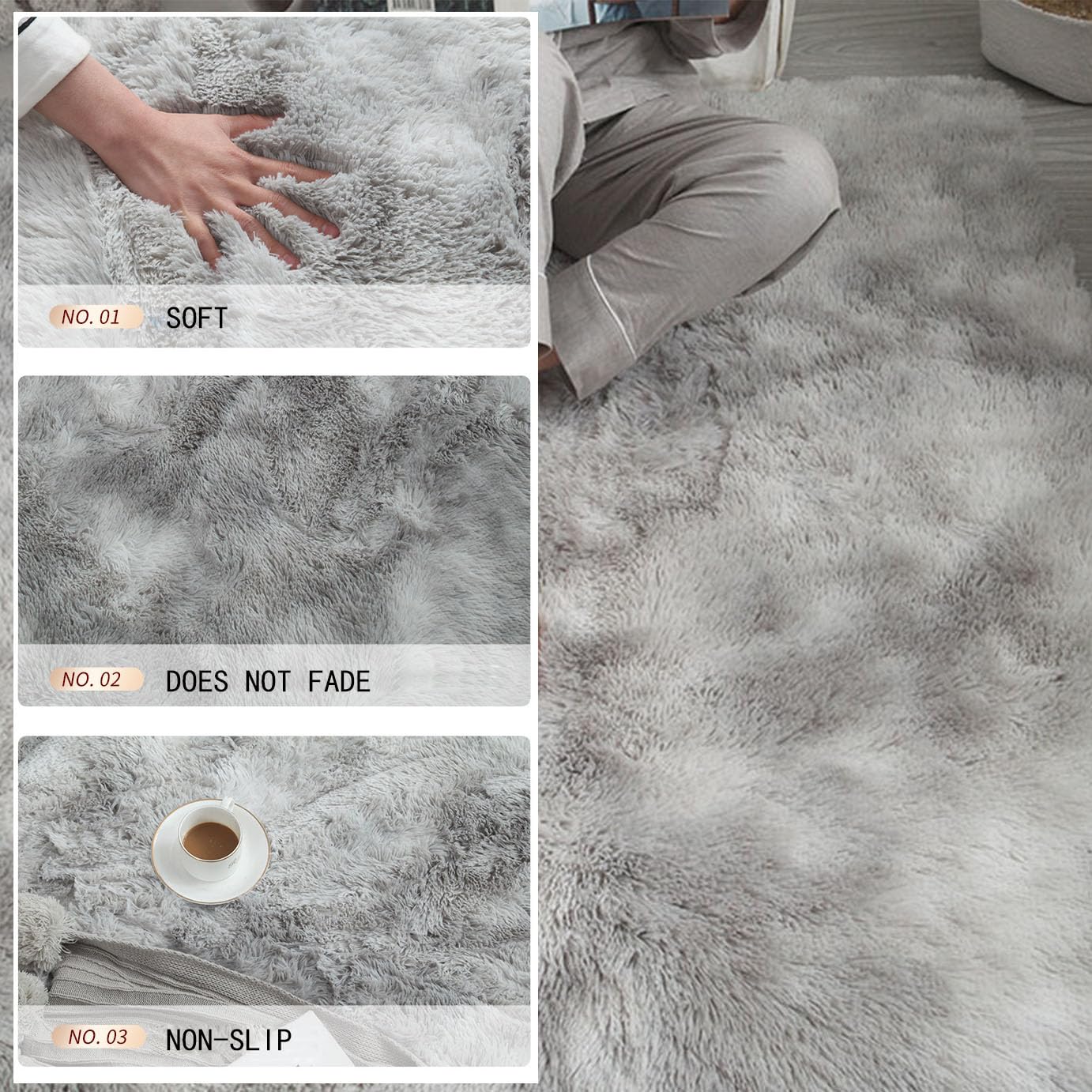 BESTORI Fluffy Rug for Bedroom Furry Shag Area Carpets Tie Dye Anti-Slip Plush Shaggy Rugs for Kids Girls Nursery Dorm Living Room Home Decor Purple, 15.7 x 23.6 in