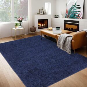 jolene.k shag rug 5x8 rug fluffy rug for living room blue rug bedroom rug solid color thick carpet non slip no shedding shaggy rug throw rugs, 5'x8' navy blue