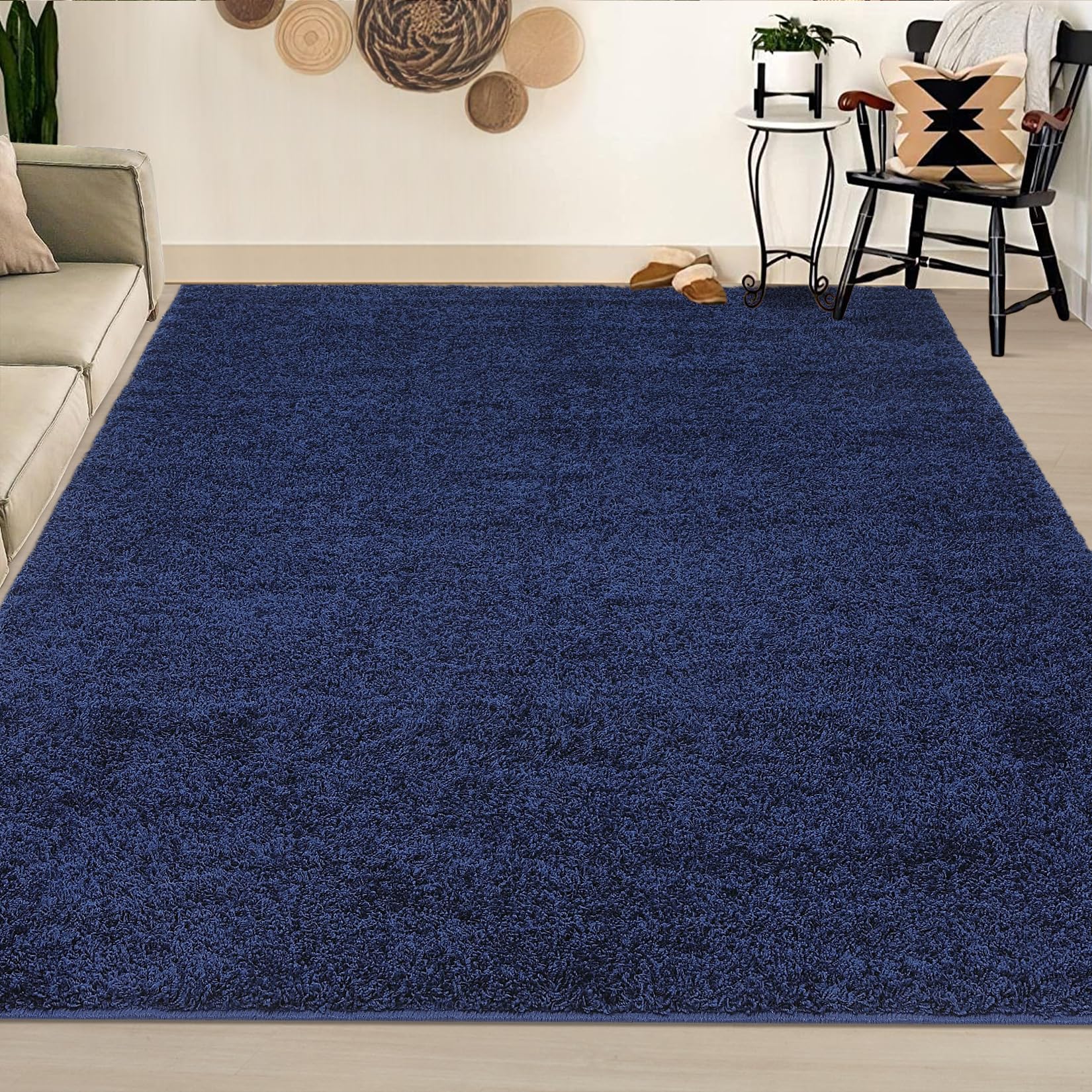 JOLENE.K Shag Rug 5x8 Rug Fluffy Rug for Living Room Blue Rug Bedroom Rug Solid Color Thick Carpet Non Slip No Shedding Shaggy Rug Throw Rugs, 5'x8' Navy Blue