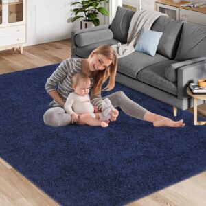 JOLENE.K Shag Rug 5x8 Rug Fluffy Rug for Living Room Blue Rug Bedroom Rug Solid Color Thick Carpet Non Slip No Shedding Shaggy Rug Throw Rugs, 5'x8' Navy Blue