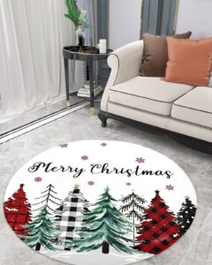 buffalo plaid tree fluffy round area rug carpets 3.3ft, plush shaggy carpet soft circular rugs, non-slip fuzzy accent floor mat for living room bedroom nursery decor christmas red green black dots