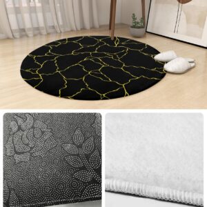 Black Gold Fluffy Round Area Rug Carpets 4ft, Plush Shaggy Carpet Soft Circular Rugs, Non-Slip Fuzzy Accent Floor Mat for Living Room Bedroom Nursery Home Decor Modern Geometric Abstract Art