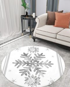 grey snowflake fluffy round area rug carpets 5ft, plush shaggy carpet soft circular rugs, non-slip fuzzy accent floor mat for living room bedroom nursery home decor winter christmas stripes holiday