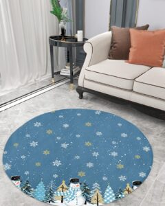 christmas snowman fluffy round area rug carpets 3.3ft, plush shaggy carpet soft circular rugs, non-slip fuzzy accent floor mat for living room bedroom nursery home decor blue winter tree snowflake