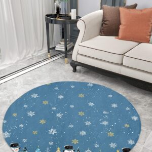 Christmas Snowman Fluffy Round Area Rug Carpets 3.3ft, Plush Shaggy Carpet Soft Circular Rugs, Non-Slip Fuzzy Accent Floor Mat for Living Room Bedroom Nursery Home Decor Blue Winter Tree Snowflake