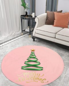 christmas fluffy round area rug carpets 5ft,plush shaggy carpet soft circular rugs,non-slip fuzzy accent floor mat for living room bedroom nursery home decor geometric abstract contemporary tree pink