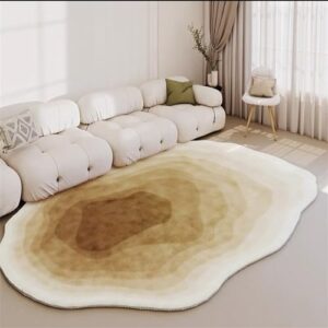 irregular round area rug, soft non slip non-shedding mat, plush oval shaped printed modern abstract decor carpet, luxury fluffy large washable rug for living room bedroom dining room