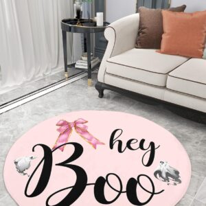 Halloween Fluffy Round Area Rug Carpets 3ft, Plush Shaggy Carpet Soft Circular Rugs, Non-Slip Fuzzy Accent Floor Mat for Living Room Bedroom Nursery Home Decor Blush Pink Spooky Ghost Horror