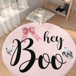 Halloween Fluffy Round Area Rug Carpets 3ft, Plush Shaggy Carpet Soft Circular Rugs, Non-Slip Fuzzy Accent Floor Mat for Living Room Bedroom Nursery Home Decor Blush Pink Spooky Ghost Horror