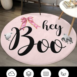 Halloween Fluffy Round Area Rug Carpets 3ft, Plush Shaggy Carpet Soft Circular Rugs, Non-Slip Fuzzy Accent Floor Mat for Living Room Bedroom Nursery Home Decor Blush Pink Spooky Ghost Horror