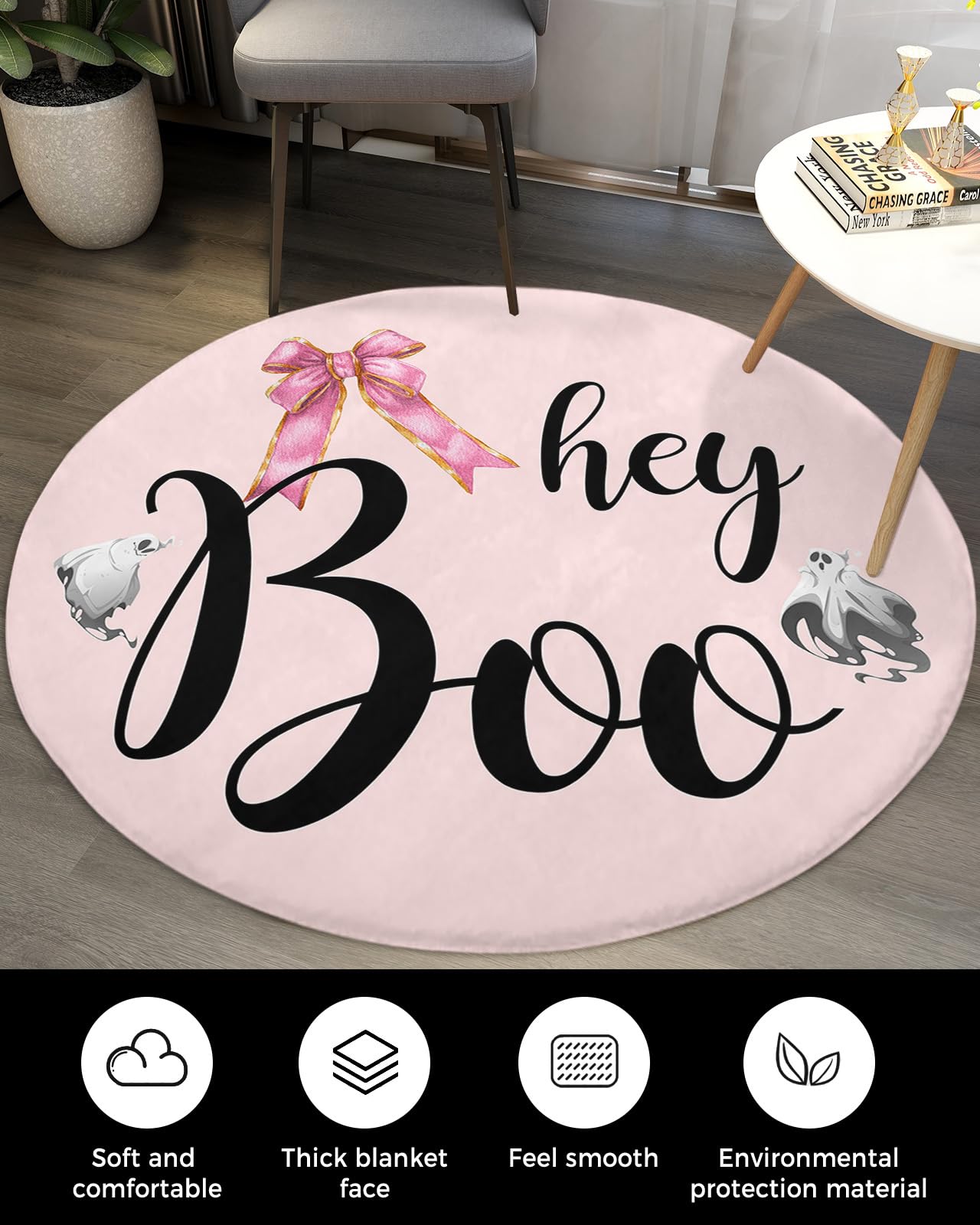 Halloween Fluffy Round Area Rug Carpets 3ft, Plush Shaggy Carpet Soft Circular Rugs, Non-Slip Fuzzy Accent Floor Mat for Living Room Bedroom Nursery Home Decor Blush Pink Spooky Ghost Horror