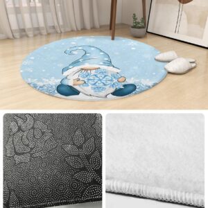 Winter Fluffy Round Area Rug Carpets 4ft, Plush Shaggy Carpet Soft Circular Rugs, Non-Slip Fuzzy Accent Floor Mat for Living Room Bedroom Nursery Home Decor Christmas Gnomes Blue Snowflake