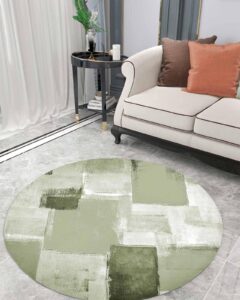 sage green geometric fluffy round area rug carpets 3ft, plush shaggy carpet soft circular rugs, non-slip fuzzy accent floor mat for living room bedroom nursery decor modern abstract smear street art