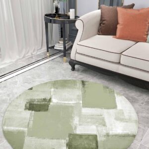 Sage Green Geometric Fluffy Round Area Rug Carpets 3ft, Plush Shaggy Carpet Soft Circular Rugs, Non-Slip Fuzzy Accent Floor Mat for Living Room Bedroom Nursery Decor Modern Abstract Smear Street Art