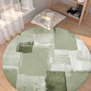 Sage Green Geometric Fluffy Round Area Rug Carpets 3ft, Plush Shaggy Carpet Soft Circular Rugs, Non-Slip Fuzzy Accent Floor Mat for Living Room Bedroom Nursery Decor Modern Abstract Smear Street Art