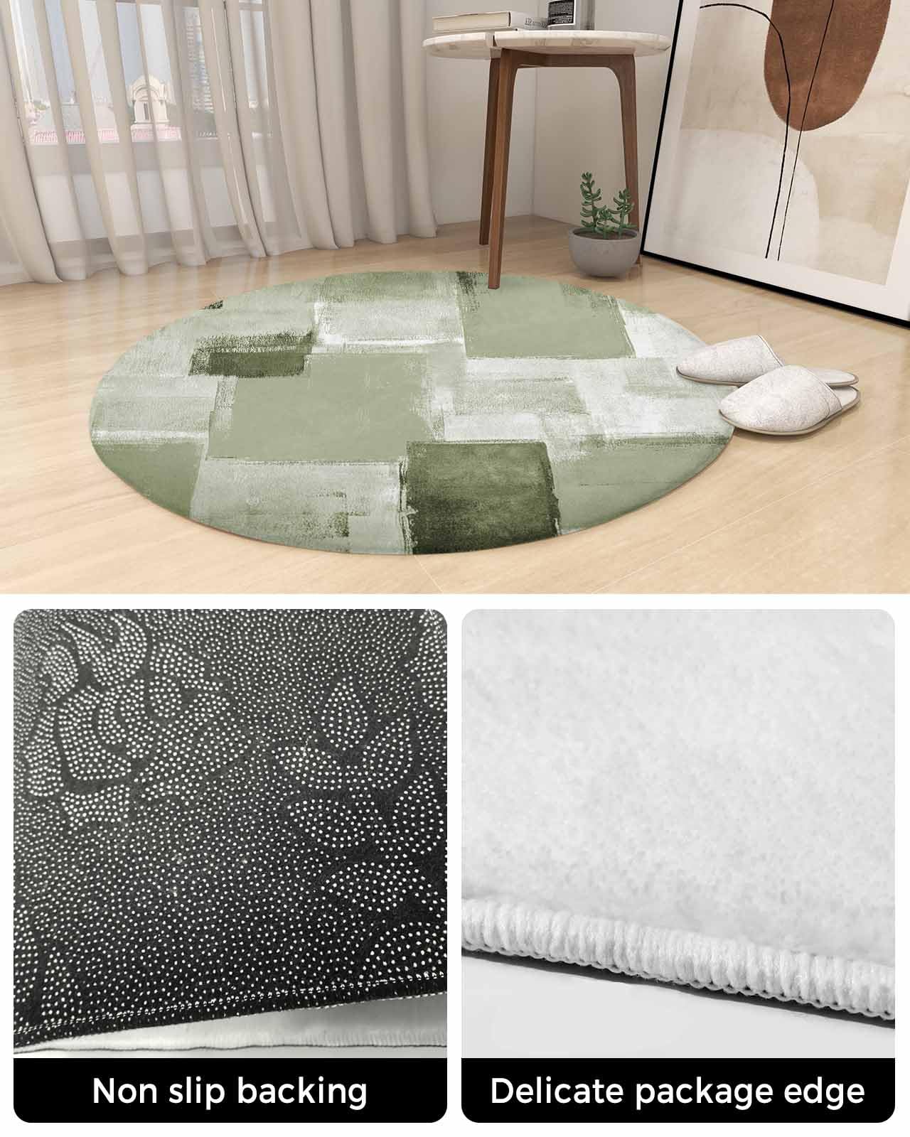 Sage Green Geometric Fluffy Round Area Rug Carpets 3ft, Plush Shaggy Carpet Soft Circular Rugs, Non-Slip Fuzzy Accent Floor Mat for Living Room Bedroom Nursery Decor Modern Abstract Smear Street Art