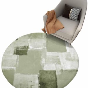 Sage Green Geometric Fluffy Round Area Rug Carpets 3ft, Plush Shaggy Carpet Soft Circular Rugs, Non-Slip Fuzzy Accent Floor Mat for Living Room Bedroom Nursery Decor Modern Abstract Smear Street Art