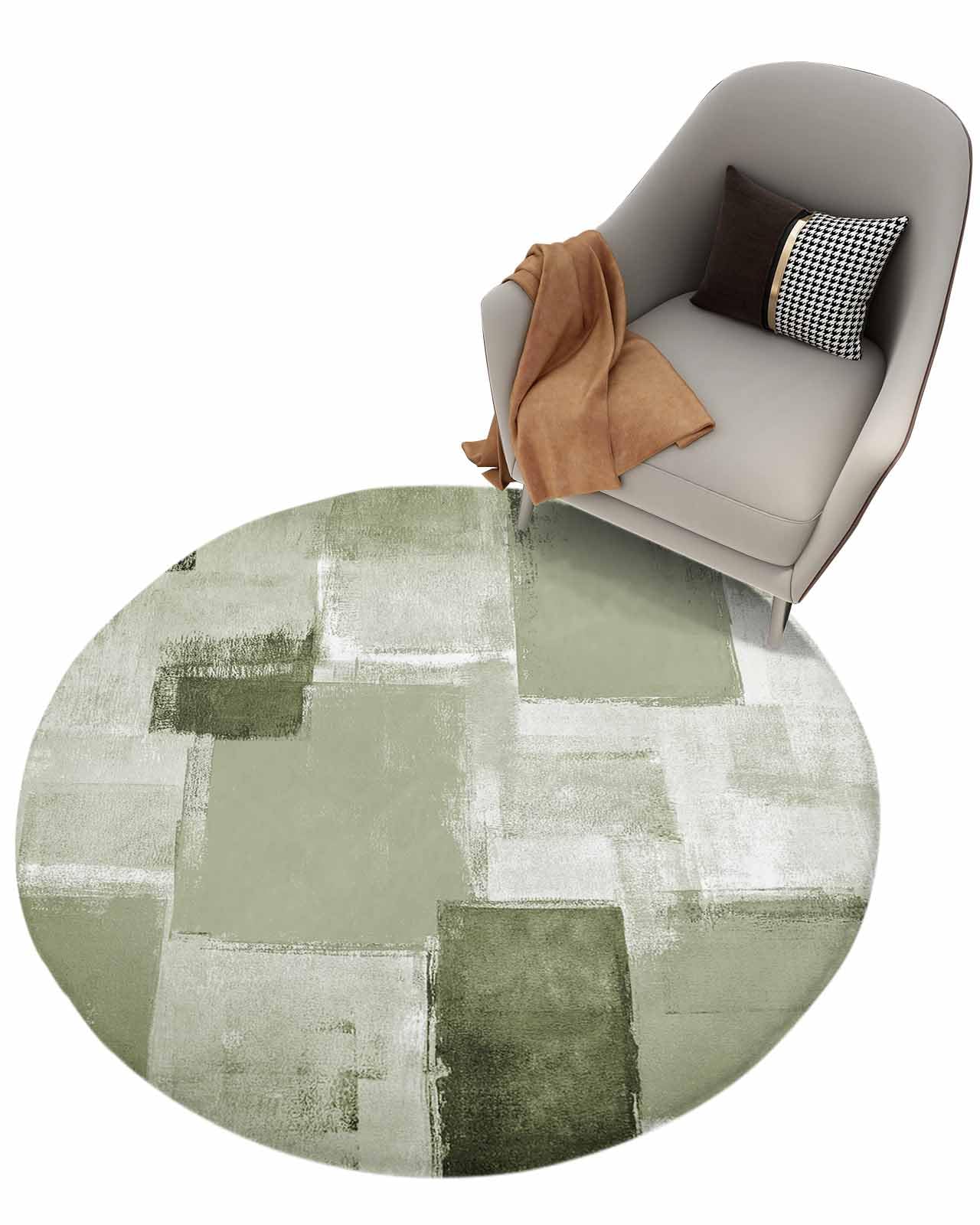 Sage Green Geometric Fluffy Round Area Rug Carpets 3ft, Plush Shaggy Carpet Soft Circular Rugs, Non-Slip Fuzzy Accent Floor Mat for Living Room Bedroom Nursery Decor Modern Abstract Smear Street Art