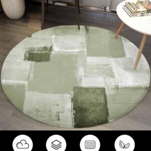 Sage Green Geometric Fluffy Round Area Rug Carpets 3ft, Plush Shaggy Carpet Soft Circular Rugs, Non-Slip Fuzzy Accent Floor Mat for Living Room Bedroom Nursery Decor Modern Abstract Smear Street Art