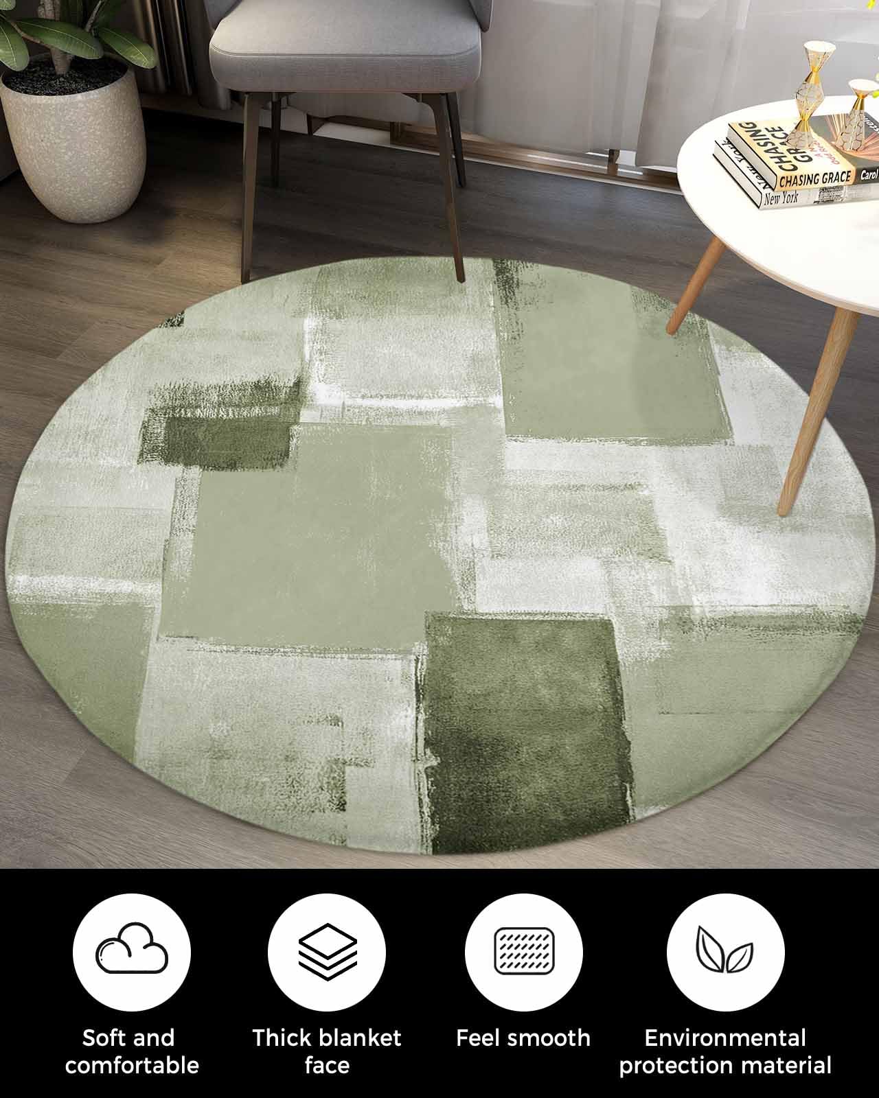 Sage Green Geometric Fluffy Round Area Rug Carpets 3ft, Plush Shaggy Carpet Soft Circular Rugs, Non-Slip Fuzzy Accent Floor Mat for Living Room Bedroom Nursery Decor Modern Abstract Smear Street Art