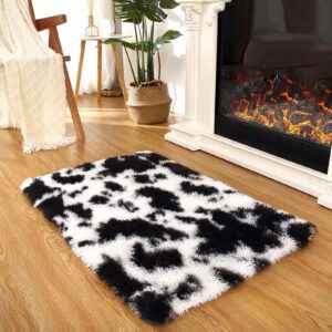 cozyloom shag area rug 2x3 small area rug ultra soft tie-dyed doormat high pile shaggy rug non-slip fuzzy floor carpet for living room bedroom kid's room indoor fluffy door mat black white