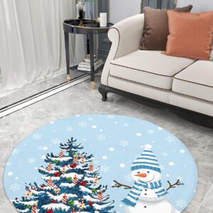Christmas Fluffy Round Area Rug Carpets 3.3ft, Plush Shaggy Carpet Soft Circular Rugs, Non-Slip Fuzzy Accent Floor Mat for Living Room Bedroom Nursery Home Decor Colorful Snowy Tree Snowman Snowflake