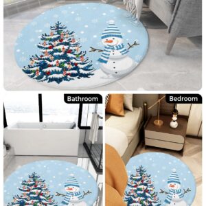 Christmas Fluffy Round Area Rug Carpets 3.3ft, Plush Shaggy Carpet Soft Circular Rugs, Non-Slip Fuzzy Accent Floor Mat for Living Room Bedroom Nursery Home Decor Colorful Snowy Tree Snowman Snowflake