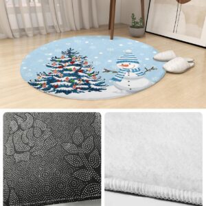 Christmas Fluffy Round Area Rug Carpets 3.3ft, Plush Shaggy Carpet Soft Circular Rugs, Non-Slip Fuzzy Accent Floor Mat for Living Room Bedroom Nursery Home Decor Colorful Snowy Tree Snowman Snowflake