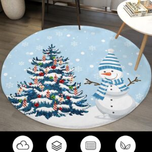 Christmas Fluffy Round Area Rug Carpets 3.3ft, Plush Shaggy Carpet Soft Circular Rugs, Non-Slip Fuzzy Accent Floor Mat for Living Room Bedroom Nursery Home Decor Colorful Snowy Tree Snowman Snowflake