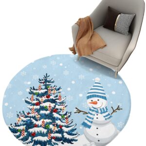 Christmas Fluffy Round Area Rug Carpets 3.3ft, Plush Shaggy Carpet Soft Circular Rugs, Non-Slip Fuzzy Accent Floor Mat for Living Room Bedroom Nursery Home Decor Colorful Snowy Tree Snowman Snowflake