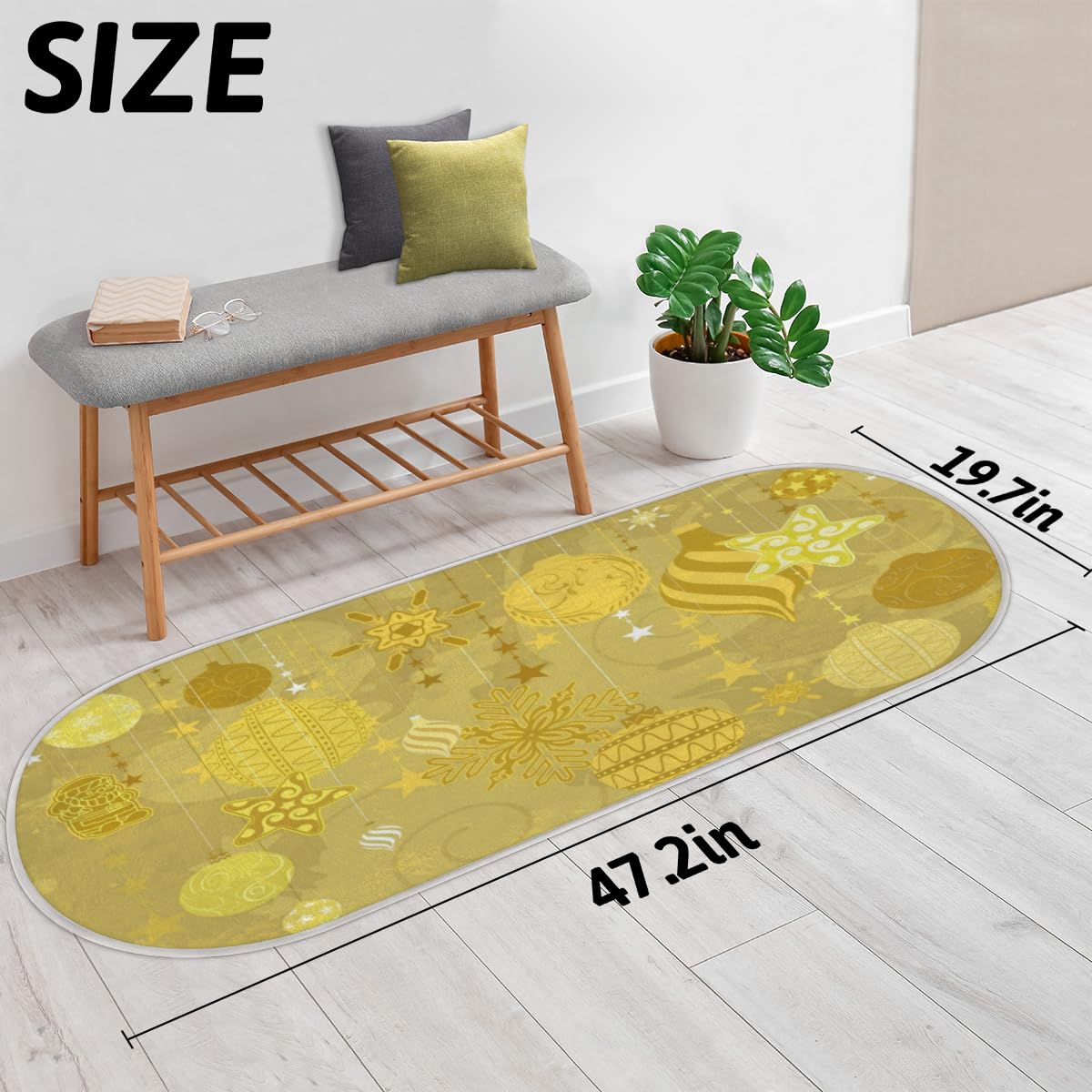 Tavisto Gold Christmas Fluffy Oval Shaggy Rugs for Bedroom Aesthetic Plush Floor Mat - Soft and Absorbent - Ideal for Living Room,Home Decor, and Playrooms