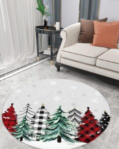 christmas fluffy round area rug carpets 3ft, plush shaggy carpet soft circular rugs, non-slip fuzzy accent floor mat for living room bedroom nursery home decor plaid pine tree red green dots grey