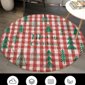 Christmas Fluffy Round Area Rug Carpets 3ft, Plush Shaggy Carpet Soft Circular Rugs, Non-Slip Fuzzy Accent Floor Mat for Living Room Bedroom Nursery Home Decor Vintage Xmas Tree Buffalo Plaid Red